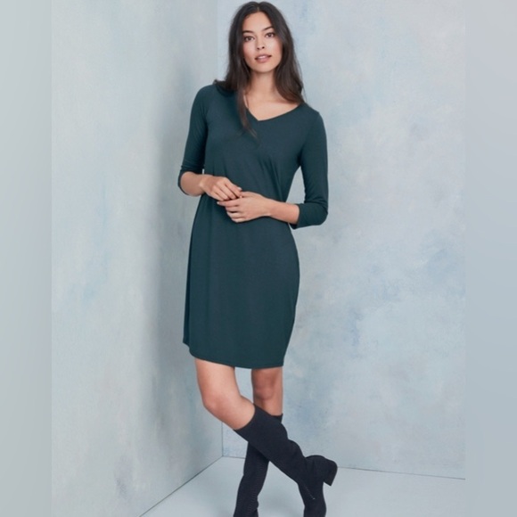 Eileen Fisher Viscose Stretch Jersey 3/4 Sleeve V-Neck Dress new with tags - Picture 2 of 8